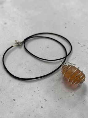 Handmade Carnelian Stone Pendant Silver Spiral Cage Necklace Boho Jewelry Gift
